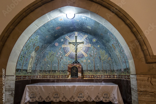 Ein Kerem, Jerusalem January 28 2020: Interior of the Church of the Visitation on the site of the house of the cousinen of the Virgin Mary, Elisabeth at Ein Karen photo