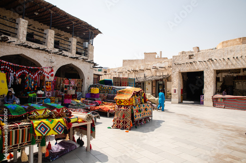 Doha City, Qatar - March 2, 2020: View on traditional arabian market Souq Waqif
