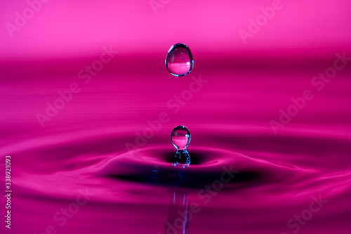 Drop of water splashing macro with ripples
