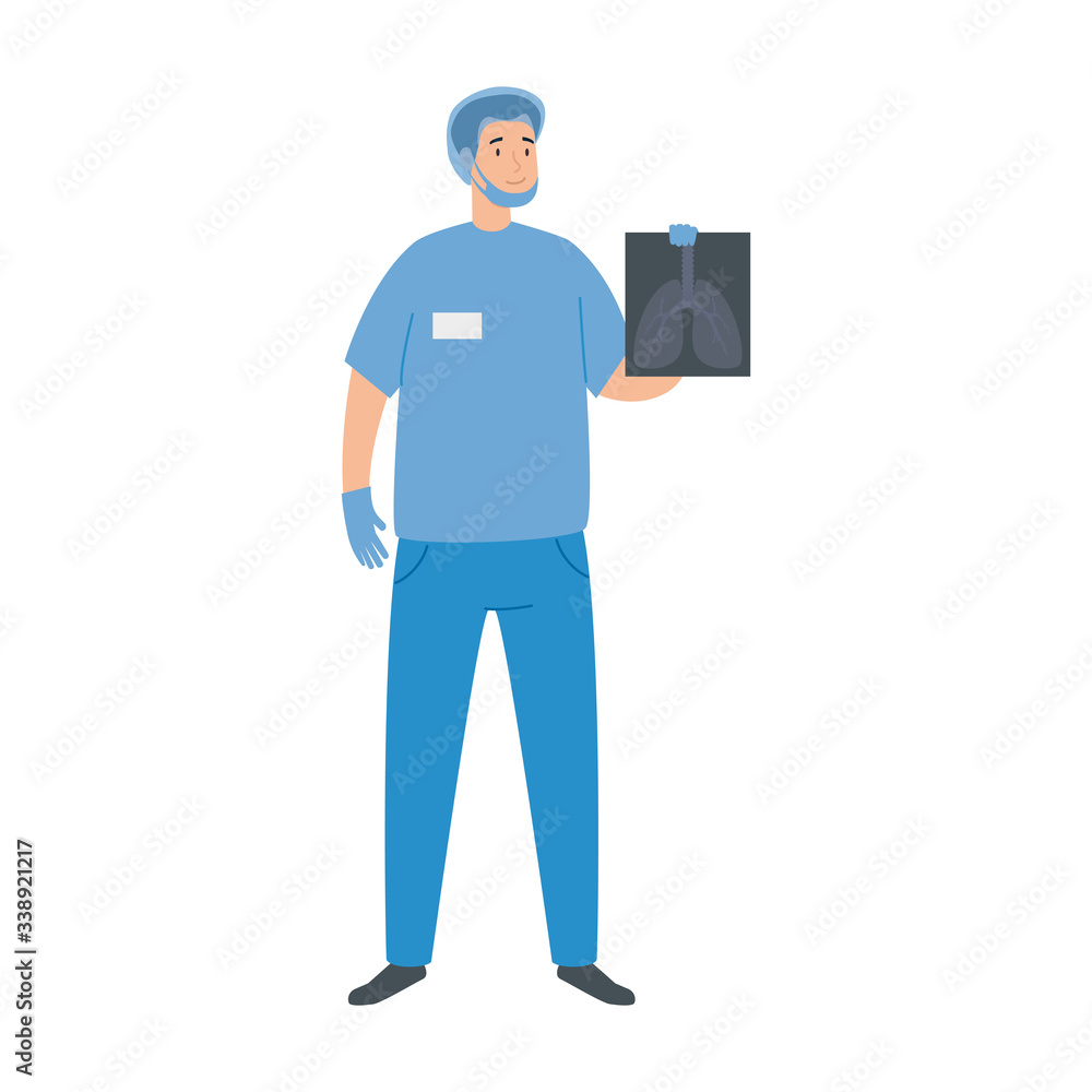 male paramedic with face mask and lung xray vector illustration design