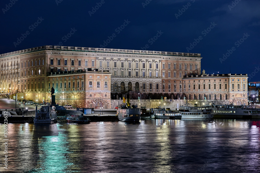 Royal palace in Stockholm in the evening