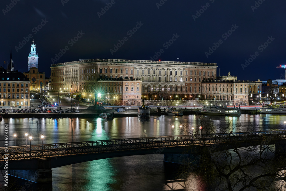 Royal palace in Stockholm in the evening