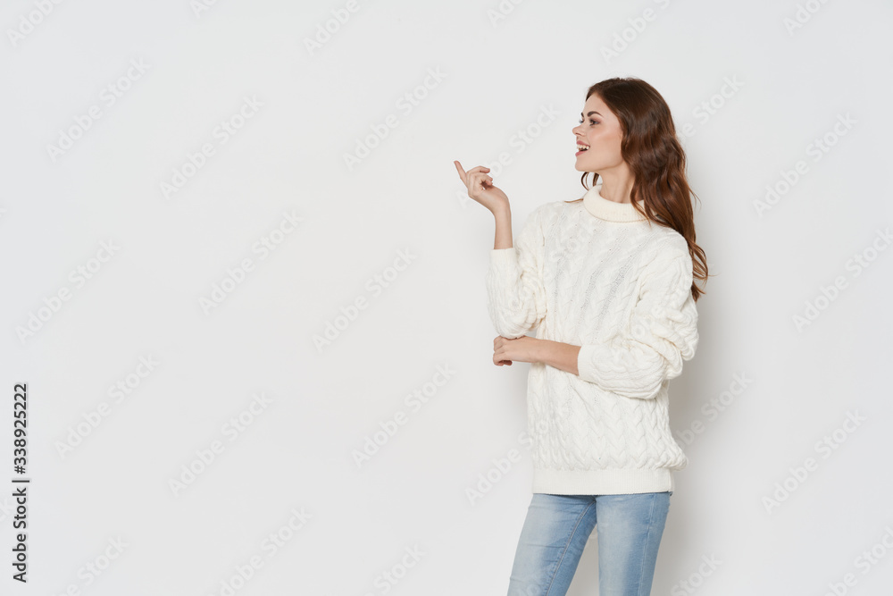Beautiful Woman White Sweater Charm Luxury Studio Model Beautiful Woman White Sweater Charm Luxury Studio Model