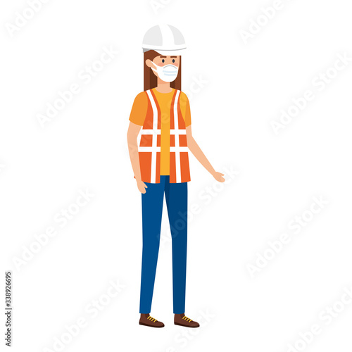 woman worker using face mask isolated icon vector illustration design