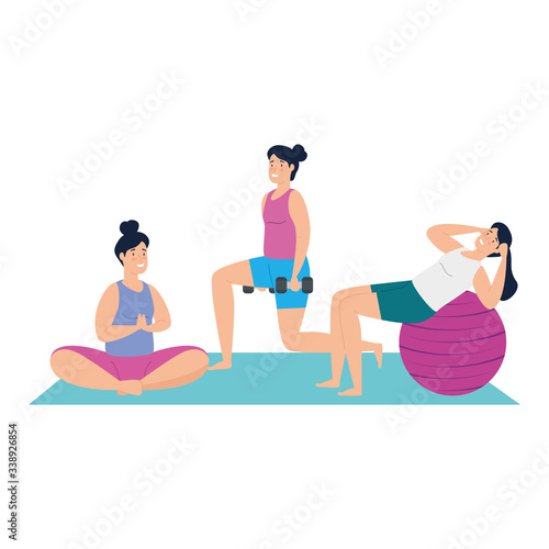 women practicing exercise isolated icon vector illustration design