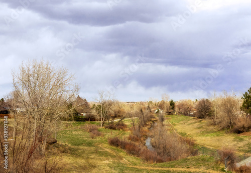 Typical suburban American park in early spring. Denver, Colorado.