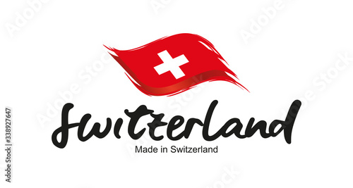 Made in Switzerland handwritten flag ribbon typography lettering logo label banner photo