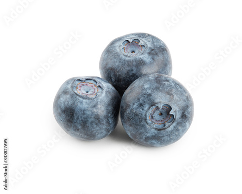 ripe blueberries on white background
