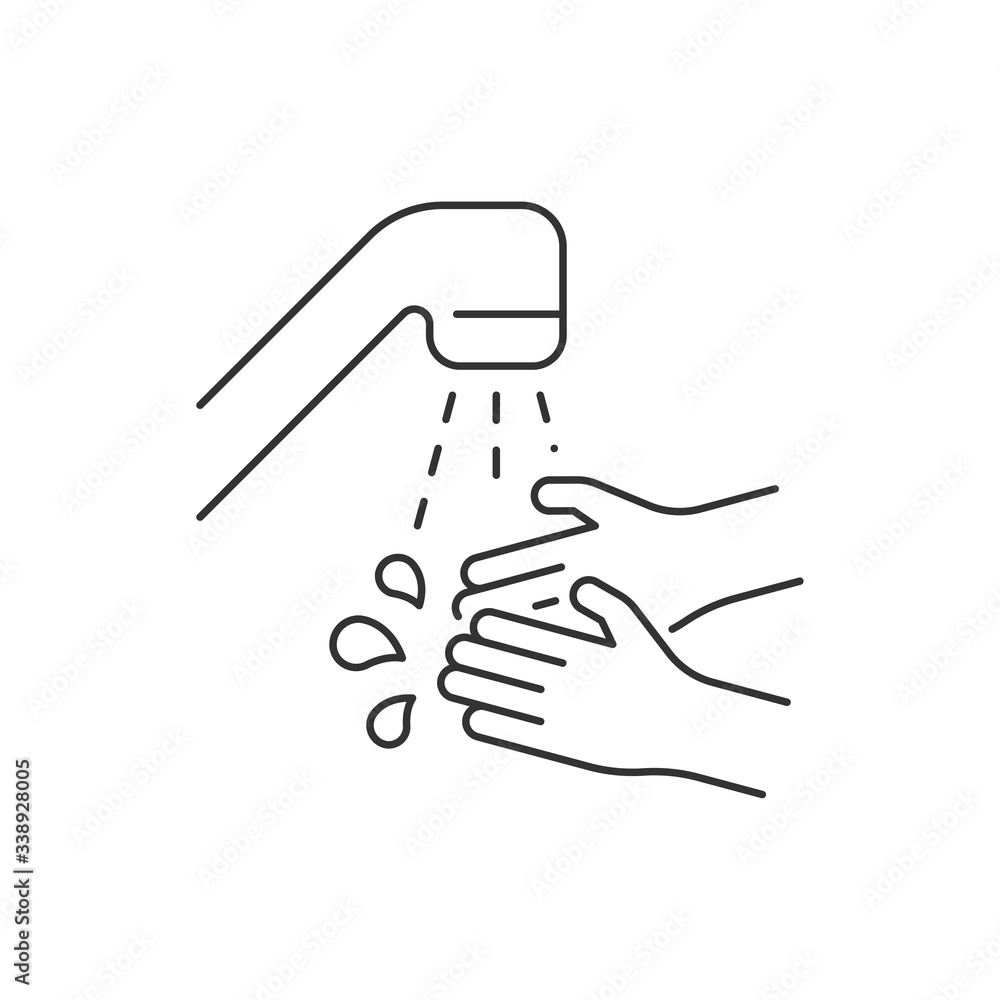 Wash your hands with water line icon. Editable stroke. Coronavirus, covid-19 prevention tip
