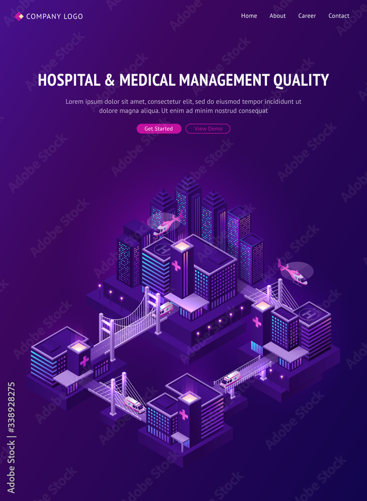 Hospital and medical management banner. Health care system concept