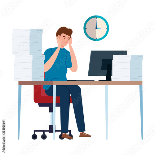 man with stress attack in workplace isolated icon vector illustration design