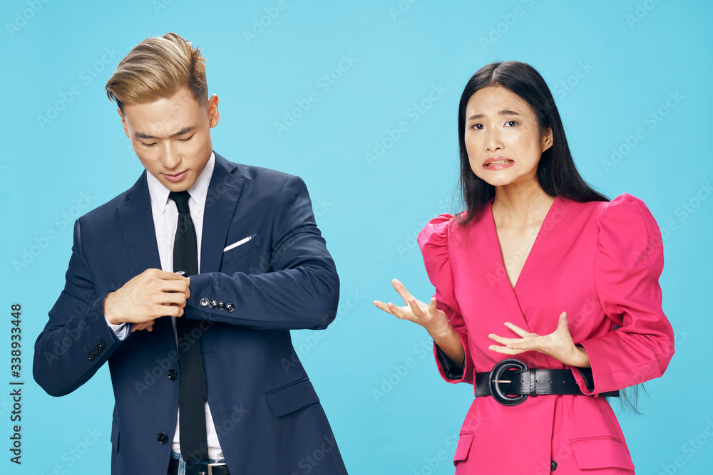 Business men and women work colleagues office studio blue background officials Business men and women work colleagues office studio blue background officials