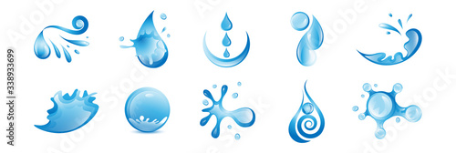Water Splash Vector And Drop Set - Isolated On White. Vector Collection Of Flat Water Splash and Drop Logo. Icons For Droplet, Water Wave, Rain, Raindrop, Company Logo And Bubble Design © milosdizajn