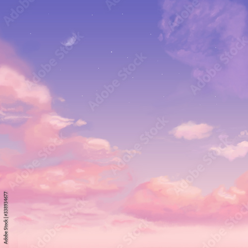 Purple and pink sunset sky illustration © Levin