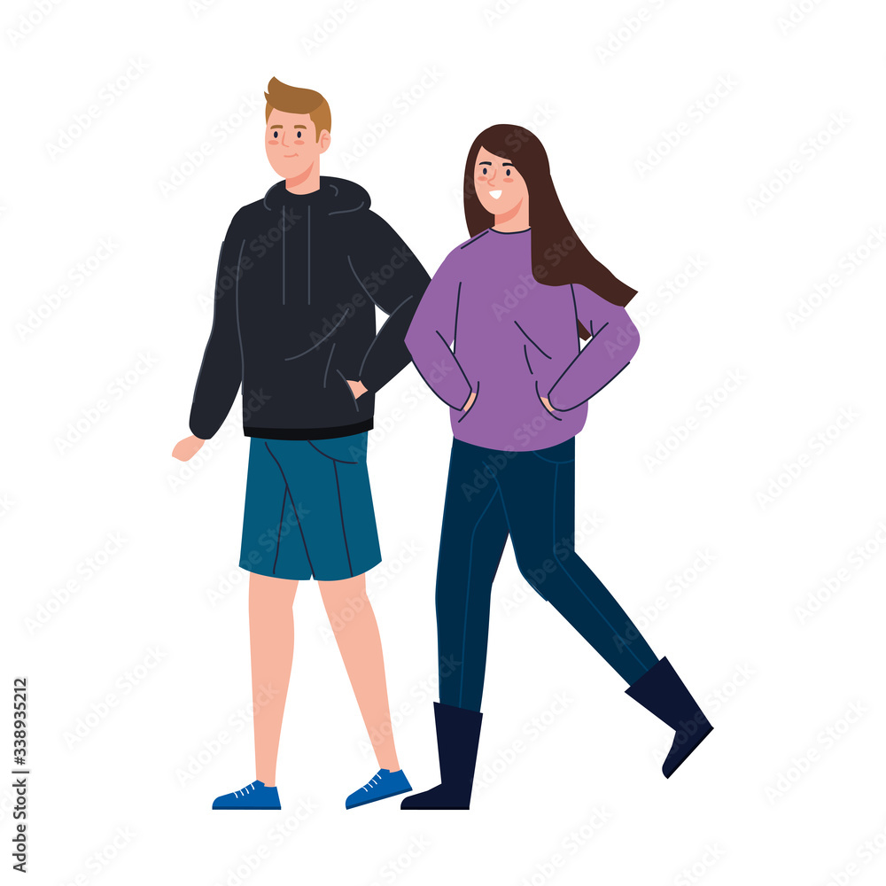 Fototapeta premium young couple walking isolated icon vector illustration design