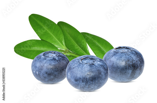 Fresh blueberriea with leaf isolated on white background with clipping path
