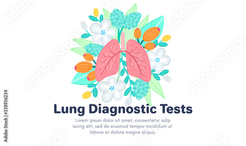 Vector healthy lungs on flowers. Background for label, advertisement of pulmonary medicine, landing or banner for pulmonology clinic, design for website or article about respiratory system health