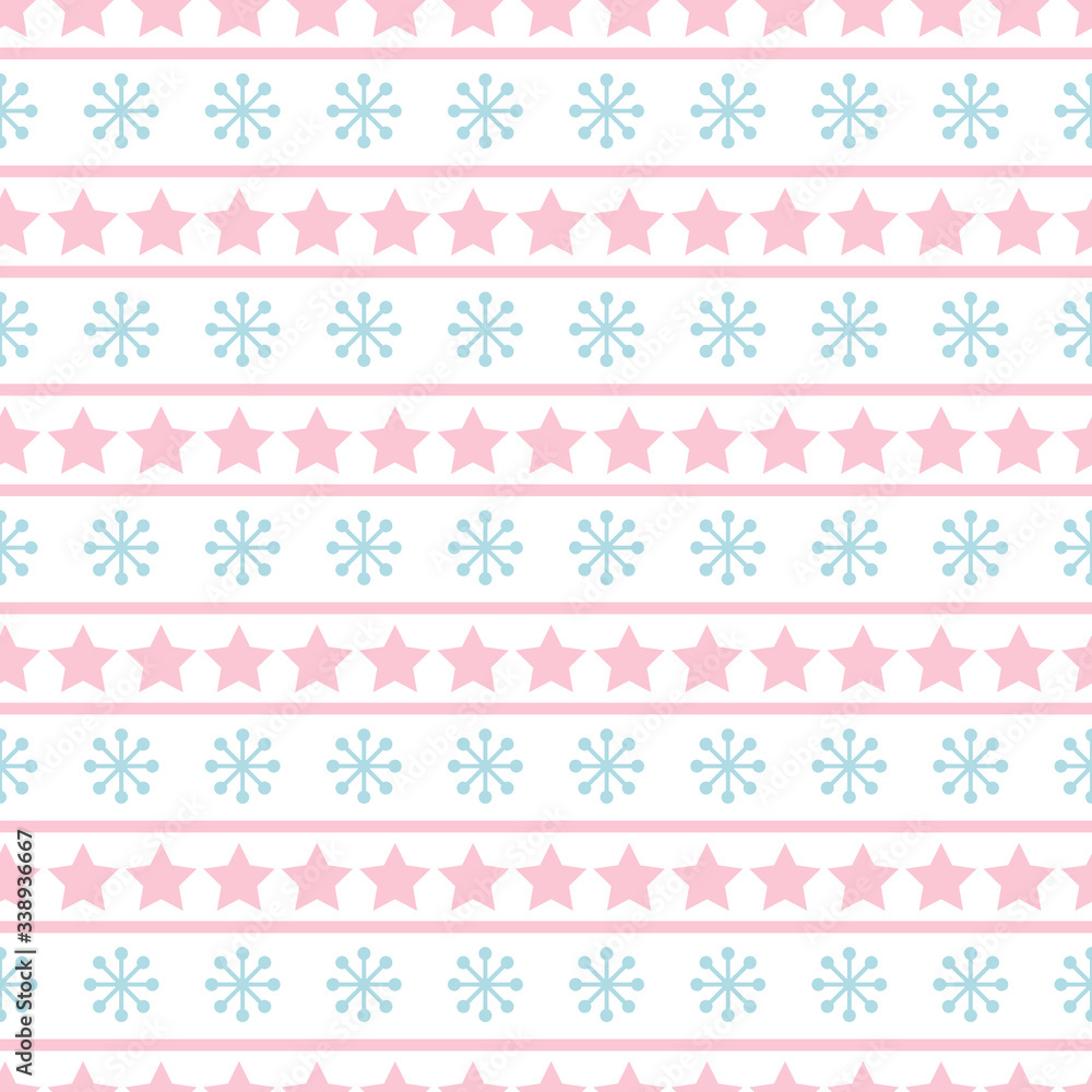 Pink stars and blue snowflakes isolated vector seamless pattern Pink stars and blue snowflakes isolated vector seamless pattern