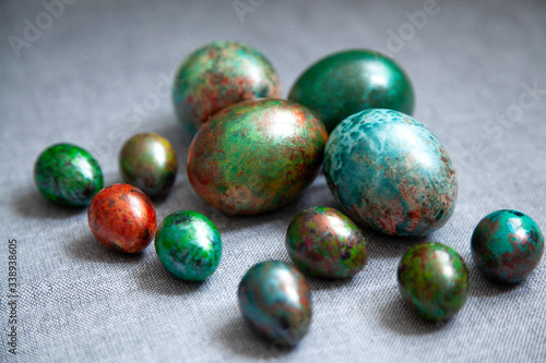 colorful Easter eggs on a gray background 