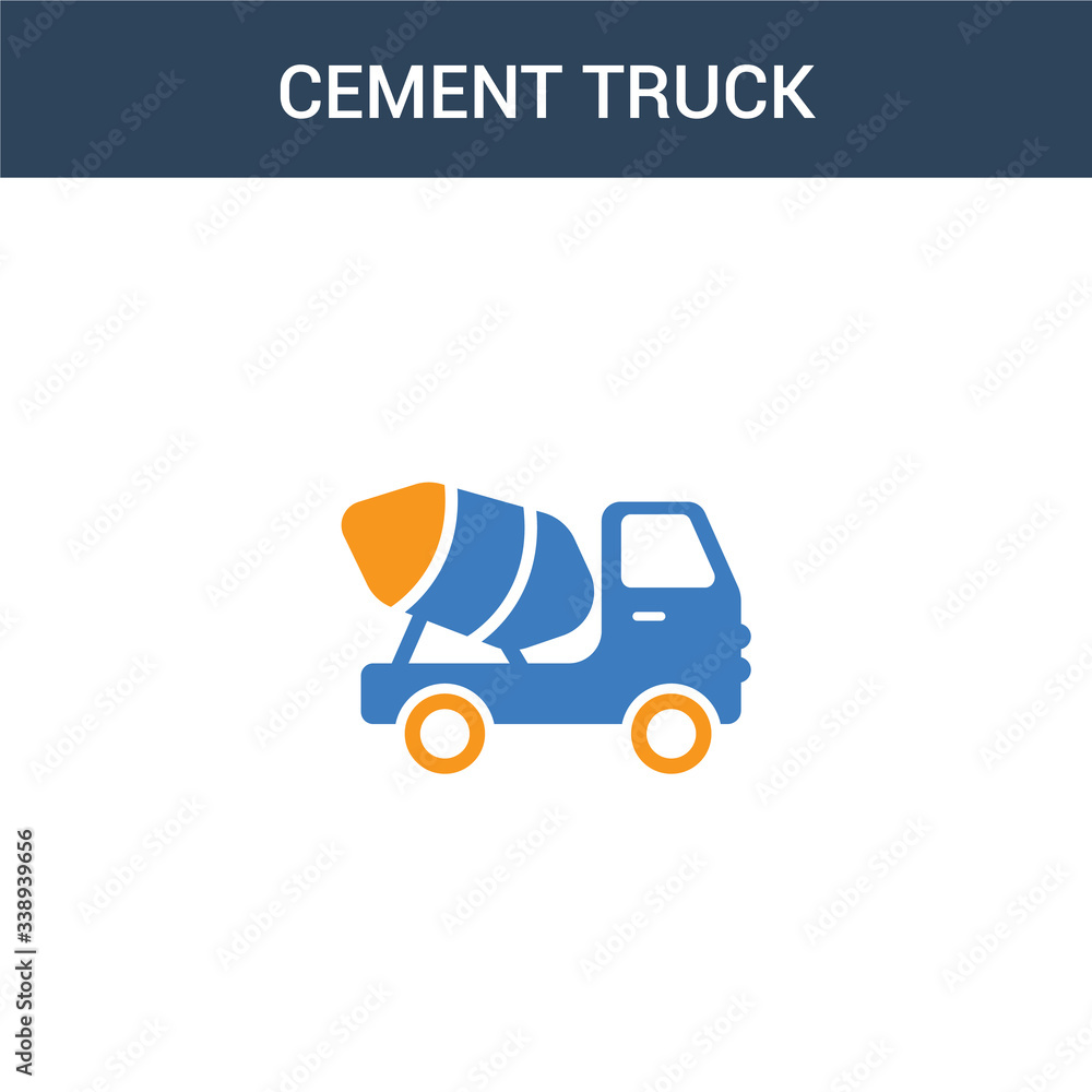 two colored Cement truck concept vector icon. 2 color Cement truck vector illustration. isolated blue and orange eps icon on white background.