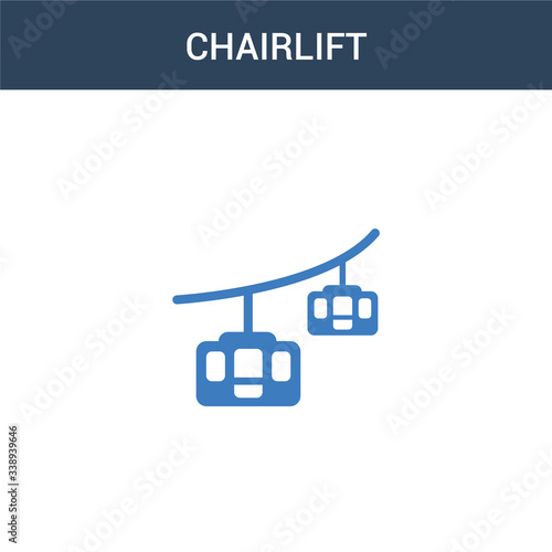 two colored chairlift concept vector icon. 2 color chairlift vector illustration. isolated blue and orange eps icon on white background.