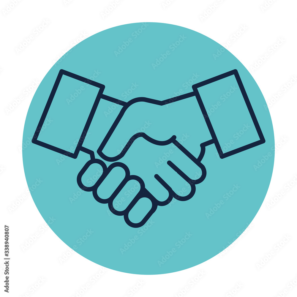 Naklejka premium hands shake in frame circular isolated icon vector illustration design