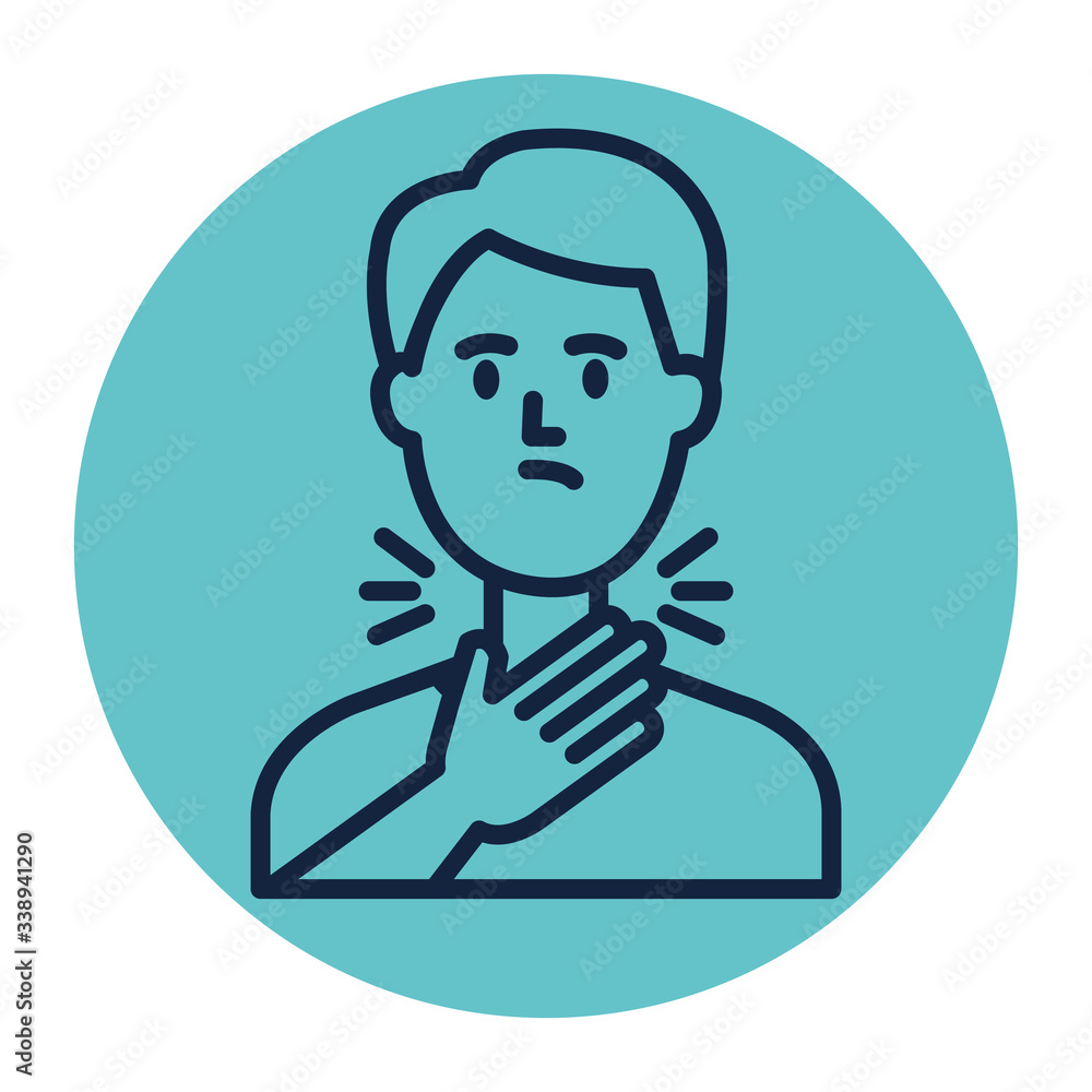 man with sore throat in frame circular vector illustration design