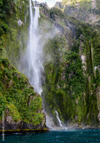 Waterfall in Fiordland  South Island NZ