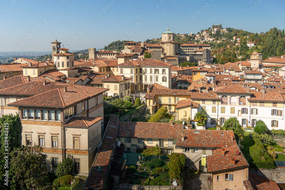Aerial view of the old town of Bergamo, Italy