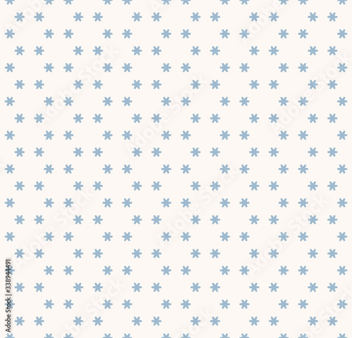 Vector snowflakes seamless pattern. Abstract minimalist light blue and white texture with small geometric floral shapes, snow flakes. Simple winter holiday background. Subtle modern repeatable design