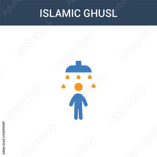 two colored Islamic Ghusl concept vector icon. 2 color Islamic Ghusl vector illustration. isolated blue and orange eps icon on white background.