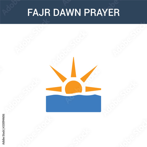 two colored Fajr dawn Prayer concept vector icon. 2 color Fajr dawn Prayer vector illustration. isolated blue and orange eps icon on white background.