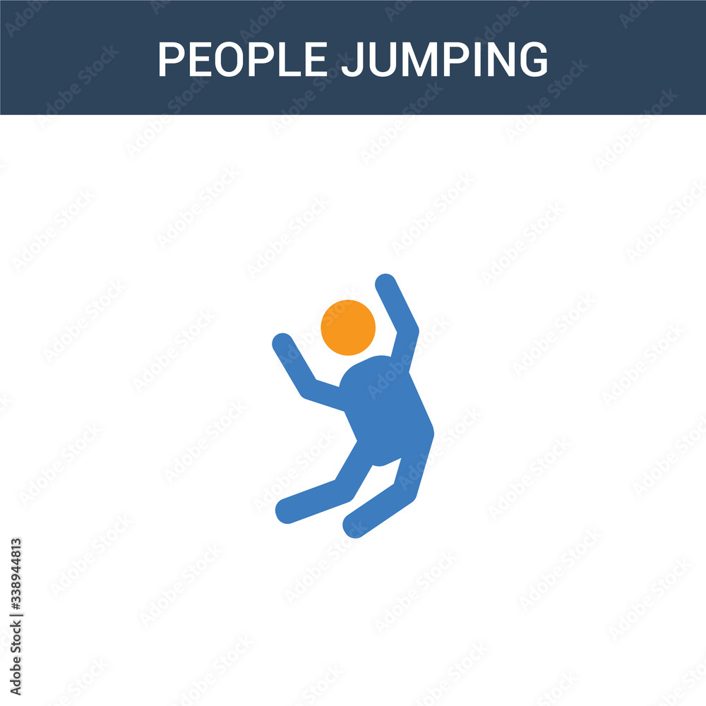 two colored People Jumping concept vector icon. 2 color People Jumping vector illustration. isolated blue and orange eps icon on white background.