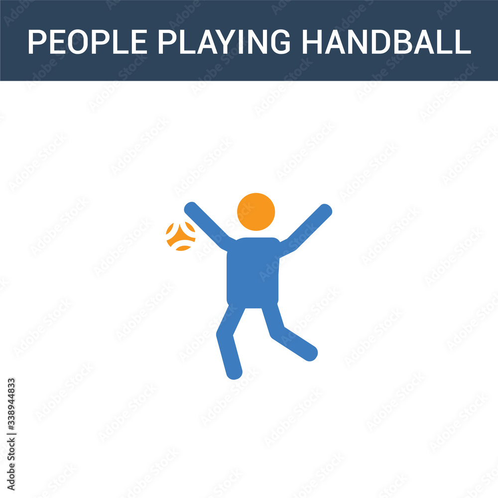 two colored People playing Handball concept vector icon. 2 color People playing Handball vector illustration. isolated blue and orange eps icon on white background.
