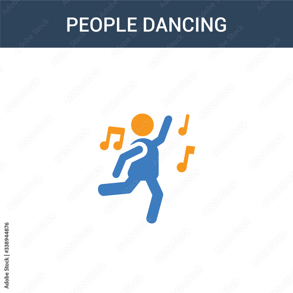 two colored People Dancing concept vector icon. 2 color People Dancing vector illustration. isolated blue and orange eps icon on white background.