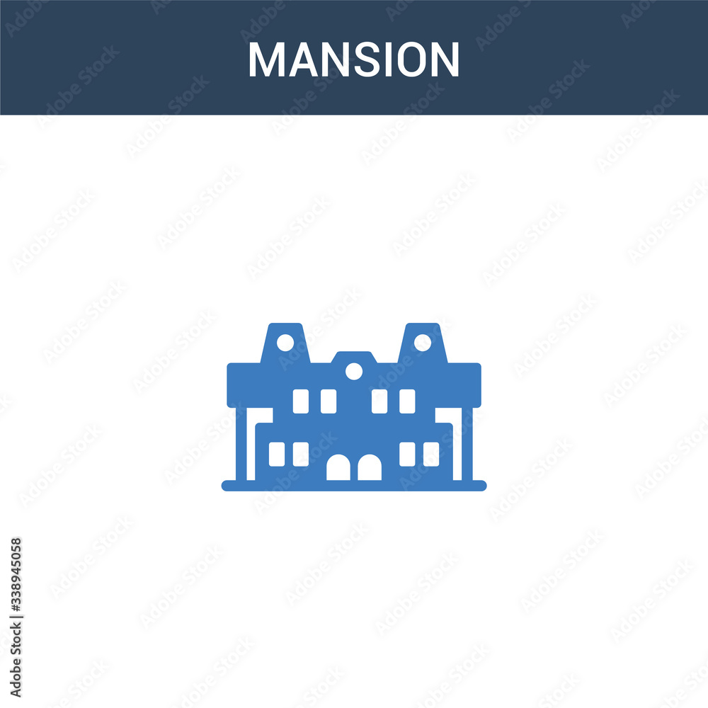 two colored Mansion concept vector icon. 2 color Mansion vector illustration. isolated blue and orange eps icon on white background.