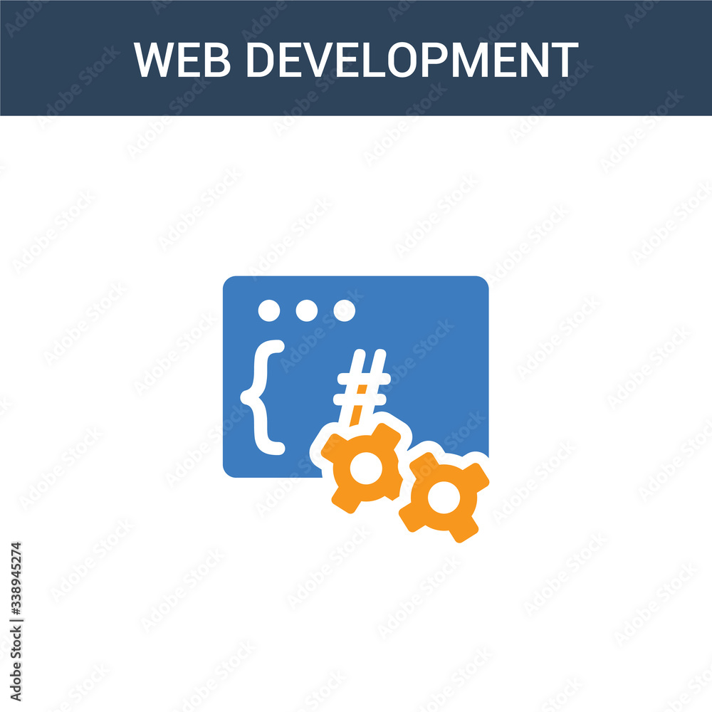 two colored Web development concept vector icon. 2 color Web development vector illustration. isolated blue and orange eps icon on white background.