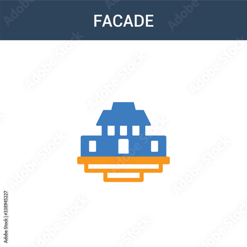 two colored Facade concept vector icon. 2 color Facade vector illustration. isolated blue and orange eps icon on white background.