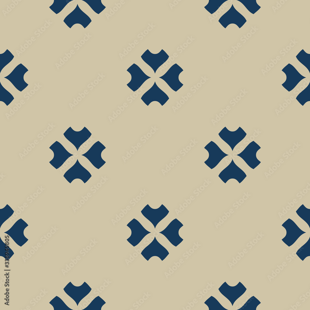 Vector geometric floral seamless pattern. Abstract gold and blue texture with curved shapes, flower silhouettes, petals, leaves. Elegant golden ornament background. Luxury minimalist repeated design Vector geometric floral seamless pattern. Abstract gold and blue texture with curved shapes, flower silhouettes, petals, leaves. Elegant golden ornament background. Luxury minimalist repeated design