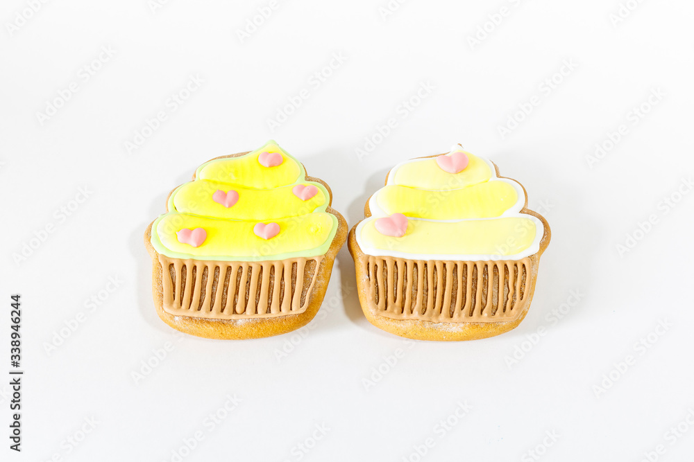 Gingerbread in the form of cakes on a white background. Holiday sweets