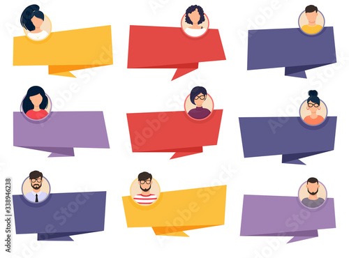 Testimonial Speech bubble concept, customer feedback for info graphic, application for info graphic, application and website. Creative testimonials template with different shapes. Vector illustration.