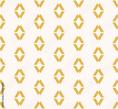 Vector geometric seamless pattern. Simple minimalist ornament with small diamonds, rhombuses, lines. Abstract yellow and white texture. Retro vintage background. Ethnic folk motif. Repeatable design
