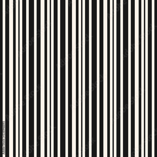 Black and white vertical stripes pattern. Simple vector lines seamless texture. Modern abstract geometric striped background. Repeat monochrome design for print, decor, textile, wallpapers, fabric