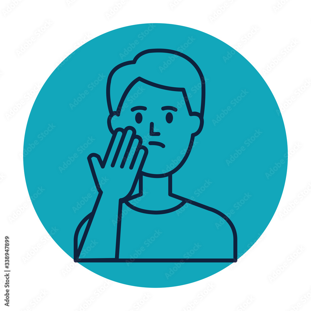 young man worried in frame circular vector illustration design