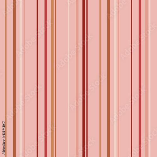 Vertical stripes seamless pattern. Simple vector texture with thin and thick lines. Abstract geometric striped background in pastel colors, pink, peach, maroon, brown, beige. Minimal repeat design