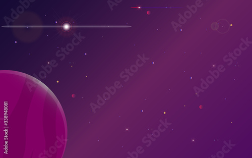  topic of galaxies and vast distances, with reflected stars and light. interstellar space travel. Vector background illustration 