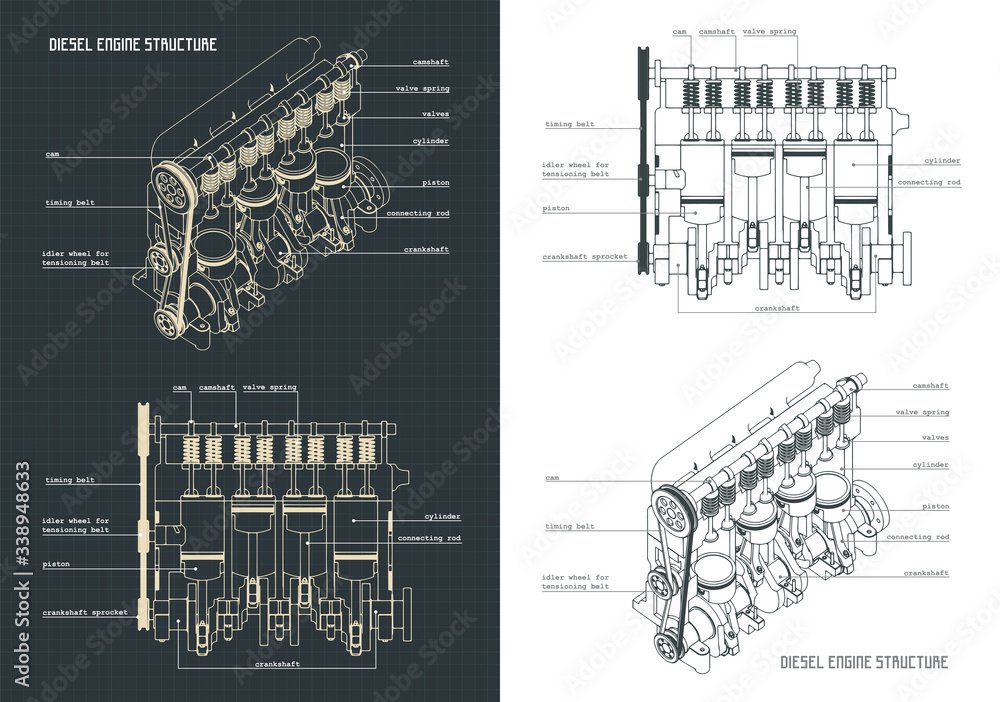 Diesel engine Blueprints - obrazy, fototapety, plakaty 