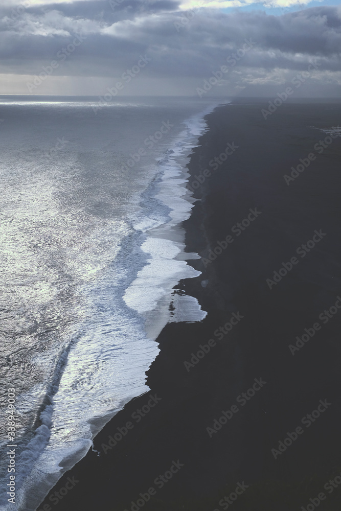 Panoramic views of the black coast of Iceland