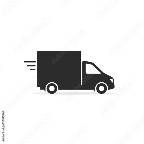 Delivery Van truck icon, minibus isolated on white background. Vector black illustration