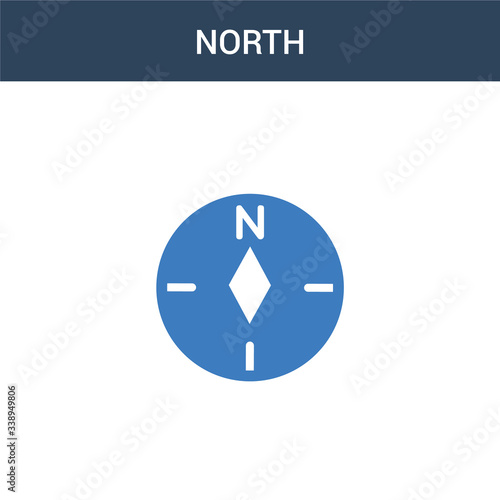 two colored North concept vector icon. 2 color North vector illustration. isolated blue and orange eps icon on white background.